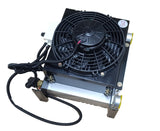 Oil cooler heat exchanger oil/air with fan, thermostat and switch 12V/24V